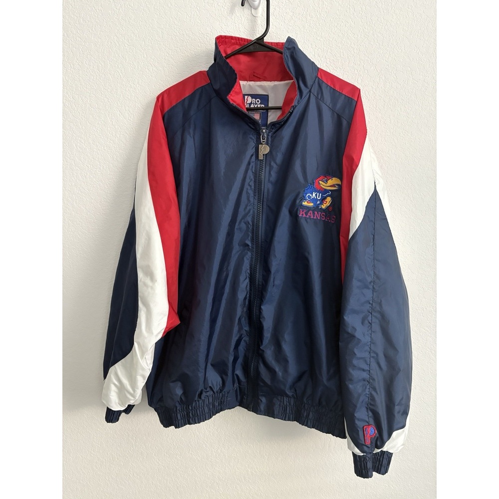 Vintage Pro Player Kansas City Jayhawks Zip Up Jacket Size 2XL Satin Windbreaker
